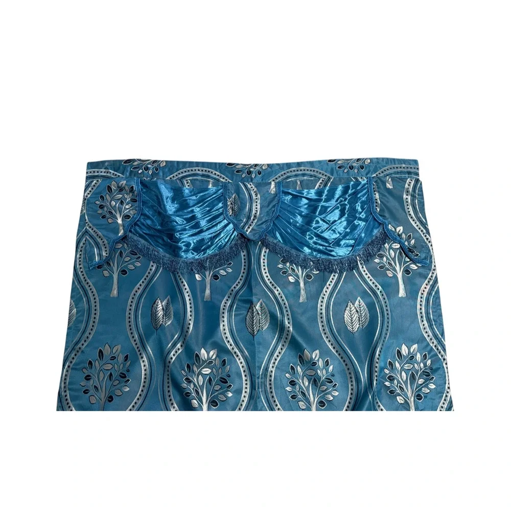 Single Beautiful Curtain Drape with Attached Sash Valance 1 Panel Blue Silver